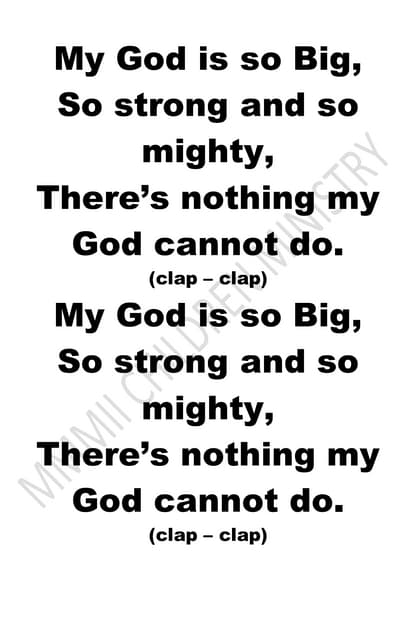 My God Is So Big He's my god and he is my refuge he's the rock on which i stand he's my fortress god, he is my life he holds the oceans in his hand. my god is so big