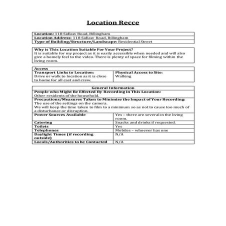 Location Recce | DOCX