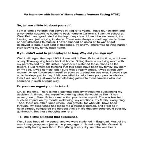 My interview with sarah williams