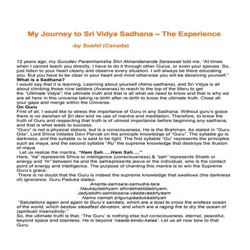 My journey to sri vidya sadhana-The experience-by Sushil