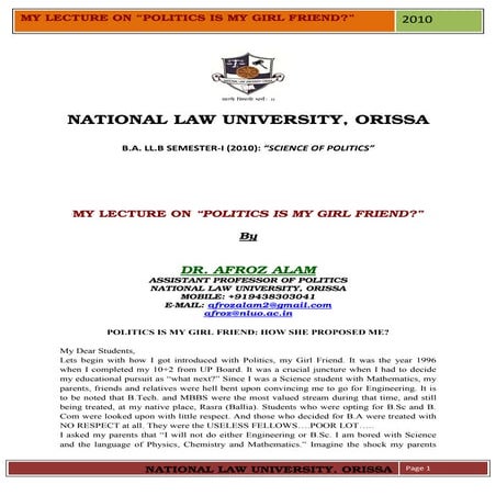 My lecture on politics is my girl friend