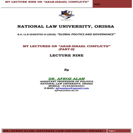 My Lecture nine on Arab-Israel Crisis