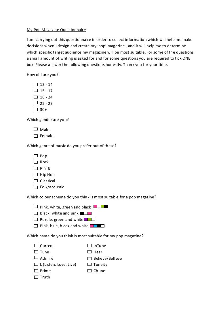 My magazine questionnaire