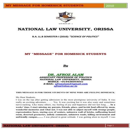 My message for homesick students