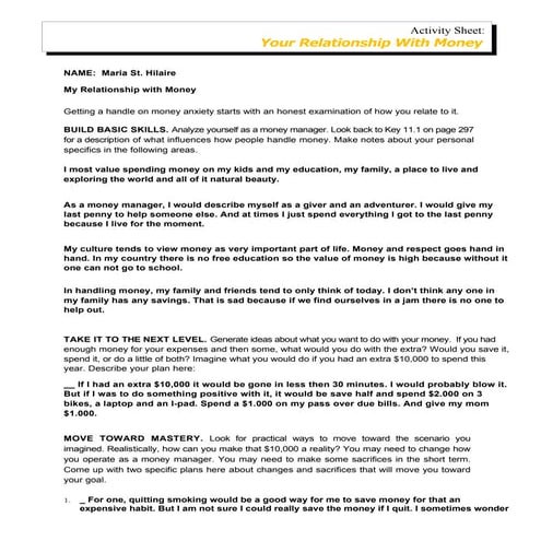 My money and me activity