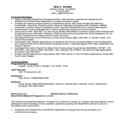 Nhi Doan SharePoint Resume