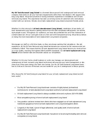 My oil tank removal new york