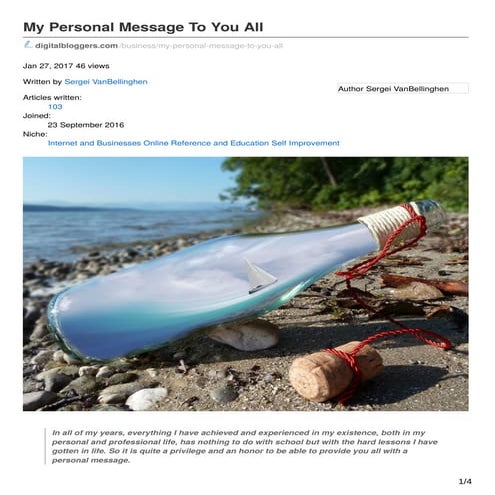 My personal message to you all