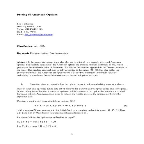 My pricing of american options