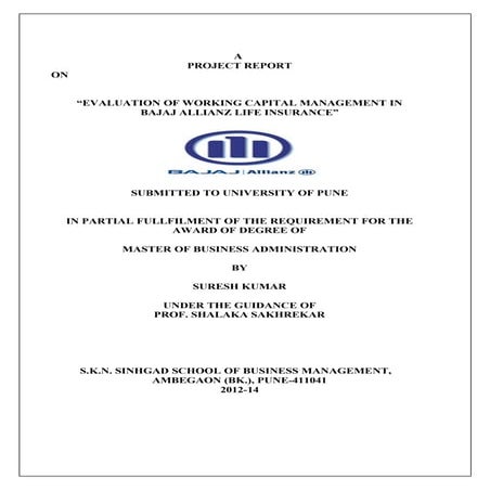 Working Capital Management in Bajaj Allianz Life Insurance