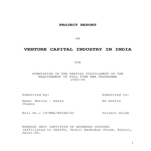 My project venture-capital-industry-in-india