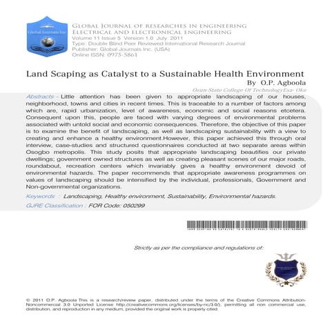Land Scaping as Catalyst to a Sustainable Health Environment