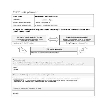 MYP Unit Planner Curious Incident