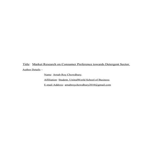 Market Research on Consumer Preference towards Detergent Sector
