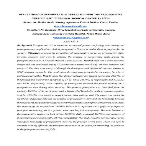 PERCEPTIONS OF PERIOPERATIVE NURSES TOWARDS THE PREOPERATIVE NURSING ...