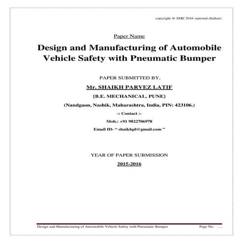 Design and Manufacturing of Automobile Vehicle Safety with Pneumatic Bumper