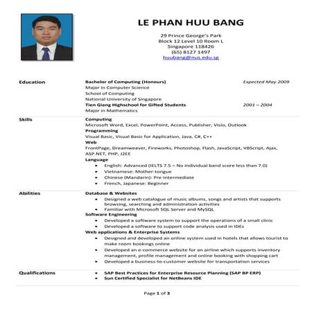 Huu Bang's Résumé