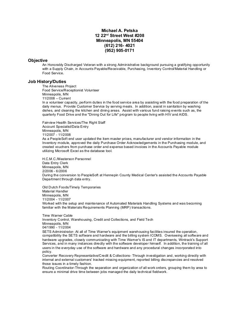 material handler sample resume