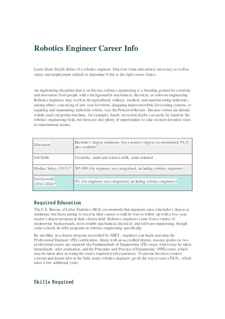 Robotics Engineer Career Info