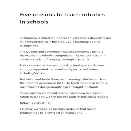 Five reasons to teach robotics in schools | PDF