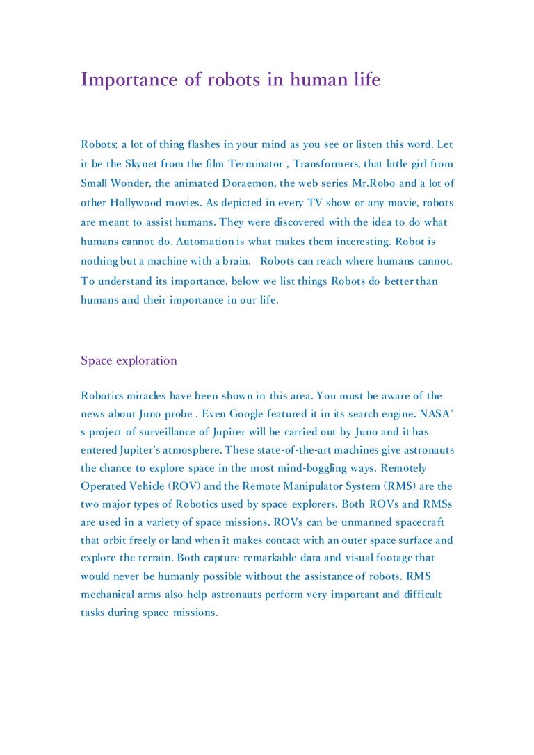 Importance of robots in human life
