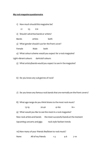 My rock magazine questionnaire 
