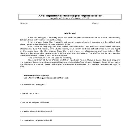 My school   1ª ficha 6 ano ingles
