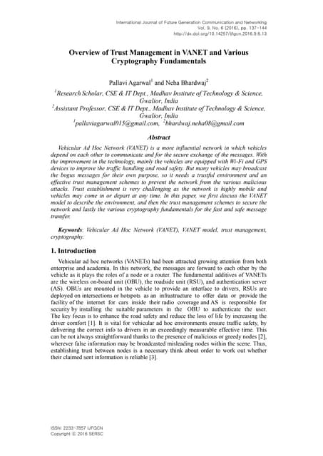 Overview of Trust and Cryptography in VANET 