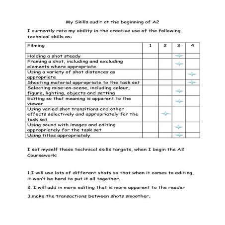 My skills audit at the beginning of a2