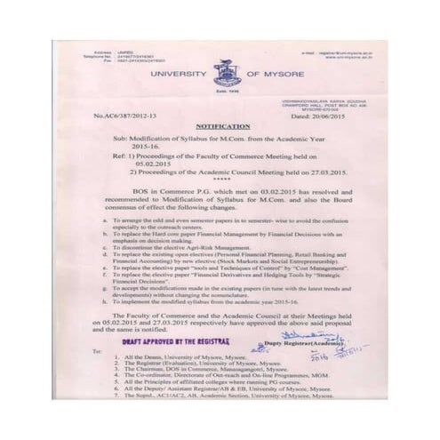 Mysore university m.com syllabus 2015-16