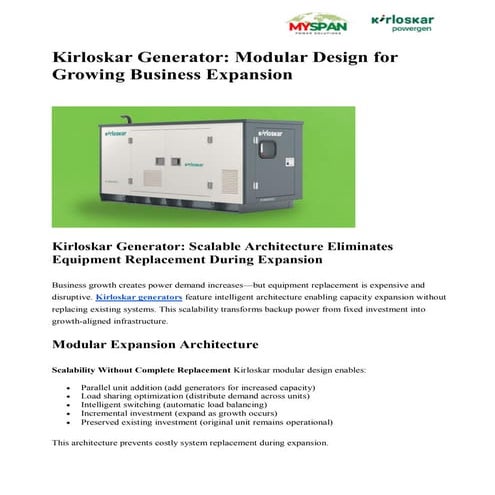Kirloskar Generator: Modular Design for Growing Business Expansion | PDF