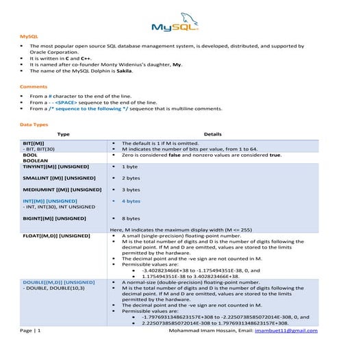 DBMS 4 | MySQL - DDL & DML Commands | PDF