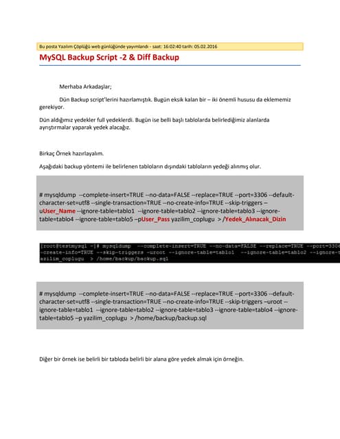 MySQL Backup Script -2 & Diff Backup
