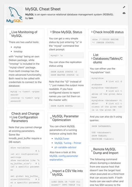 MySql cheat sheet