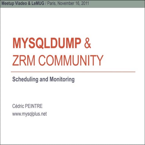 MYSQLDUMP & ZRM COMMUNITY (FR)