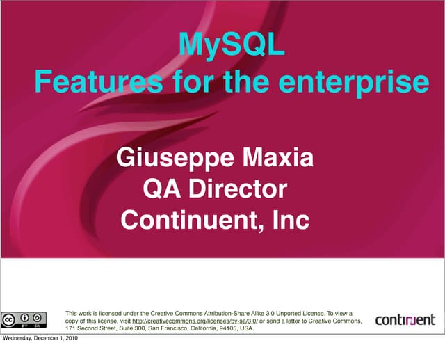Mysql features for the enterprise