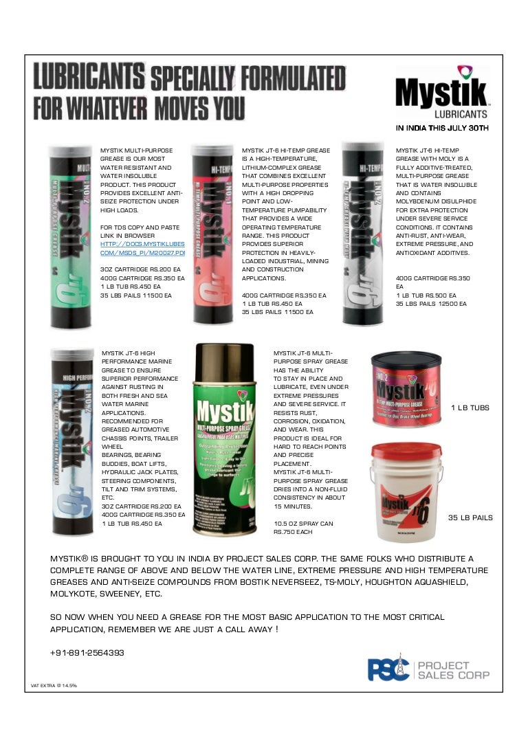 Mystik Lubricants, now in india