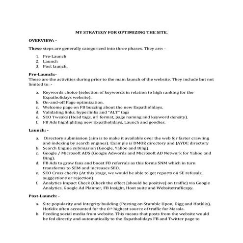 My strategy for optimizing the site