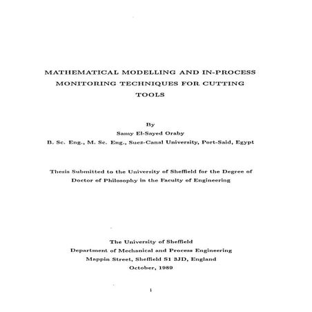 Mathematical Models and In-Process Monitoring Techniques for Cutting Tools