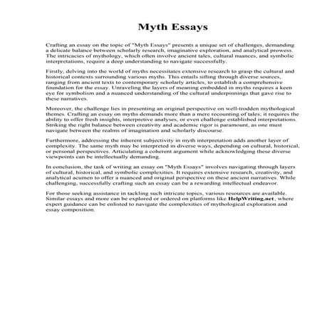 Myth Essays. Independence Community College