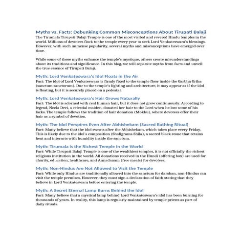 Myths vs. Facts: Debunking Common Misconceptions About Tirupati Balaji ...
