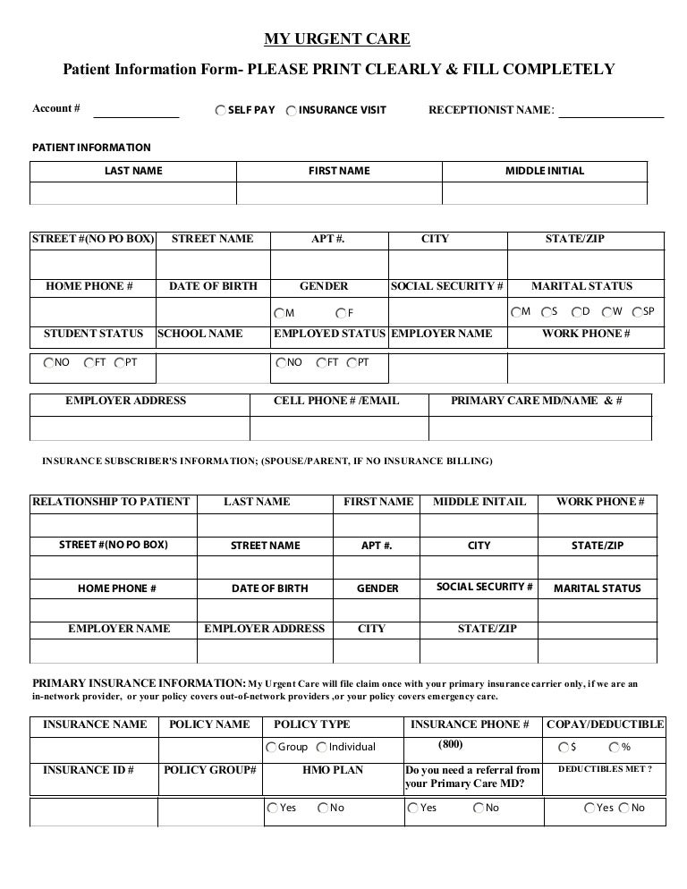 My Urgent Care Patient Registration Form