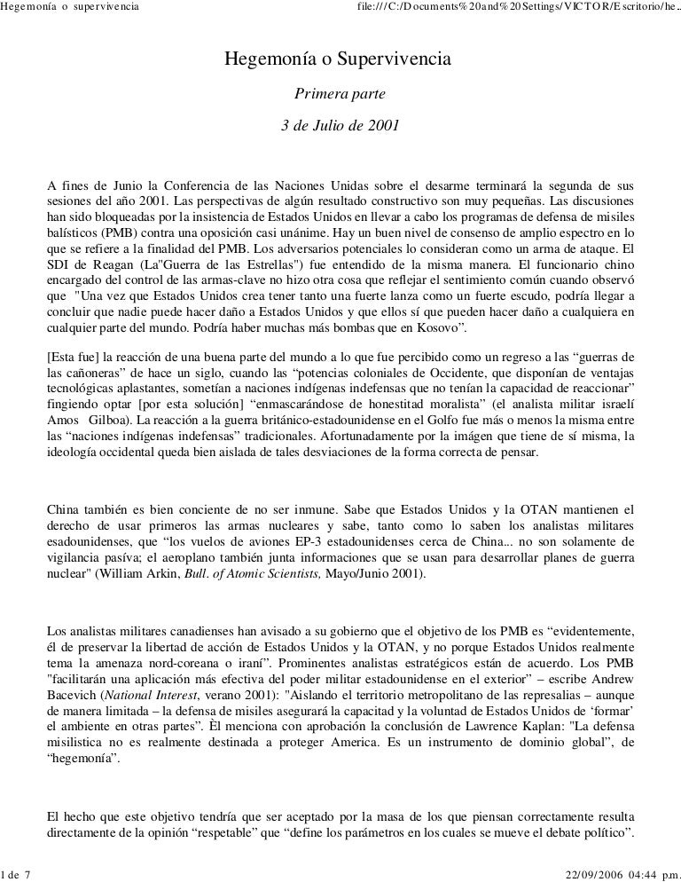 N. chomsky hegemonía o supervivencia
