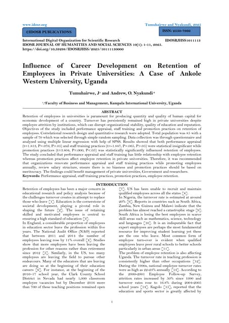 Influence of Career Development on Retention of  Employees in Private Univers...