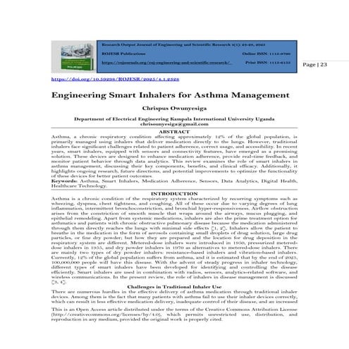 Engineering Smart Inhalers for Asthma Management (www.kiu.ac.ug) | PDF