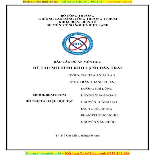 ĐỒ ÁN - BÁO CÁO MÔ HÌNH KHO LẠNH DÀN TRẢI.doc