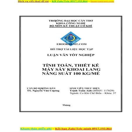 ĐỒ ÁN - Tính toán thiết kế máy sấy khoai lang năng suất 100 kg mẻ.doc