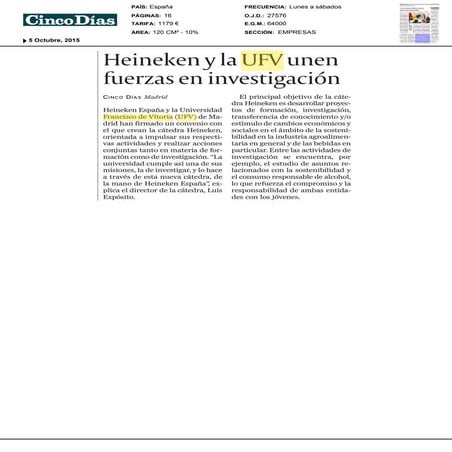 Heineken España y la Universidad Francisco de Vitoria (Madrid) unen fuerzas e...