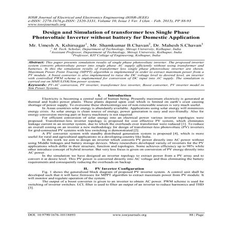 Design and Simulation of transformer less Single Phase Photovoltaic Inverter ...