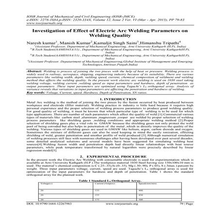 Effects of welding current and arc voltage on fcaw weld bead geometry | PDF